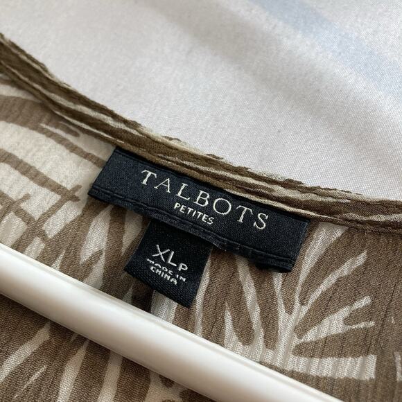 Talbots Women's Sheer Brown Tropical Palm Print Blouse Size XLP Neutral Flowy - Picture 5 of 9